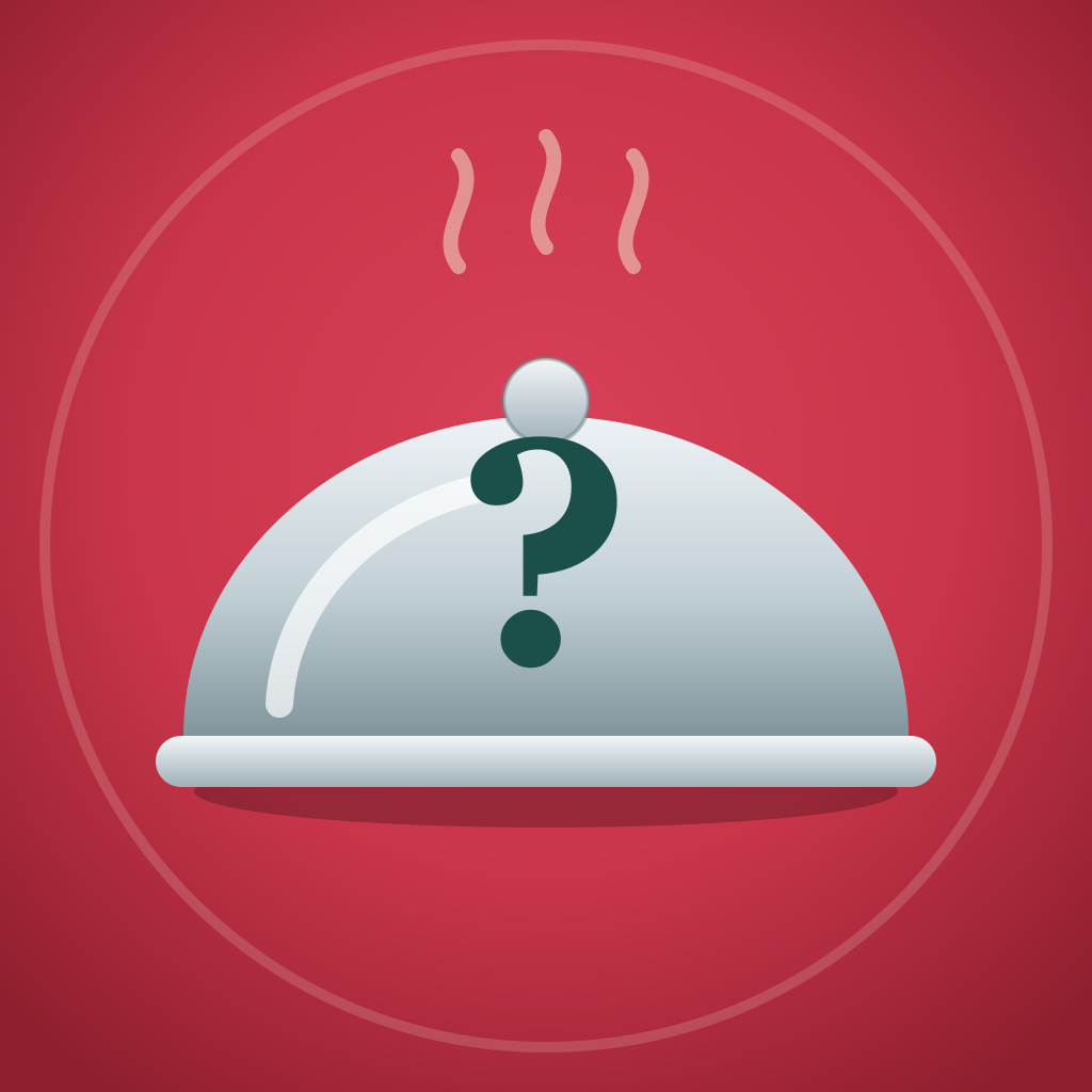 Lunch Special app icon, silver cloche on cherry-red